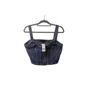 NWT bebe Multi Seam Zip Front Denim Bustier Top Size Large MSRP $98 New